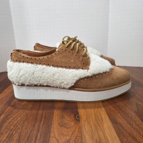 Australia Luxe Collective Suede And Sherling Tan and White Platform Oxford Sz 7 - Picture 2 of 16